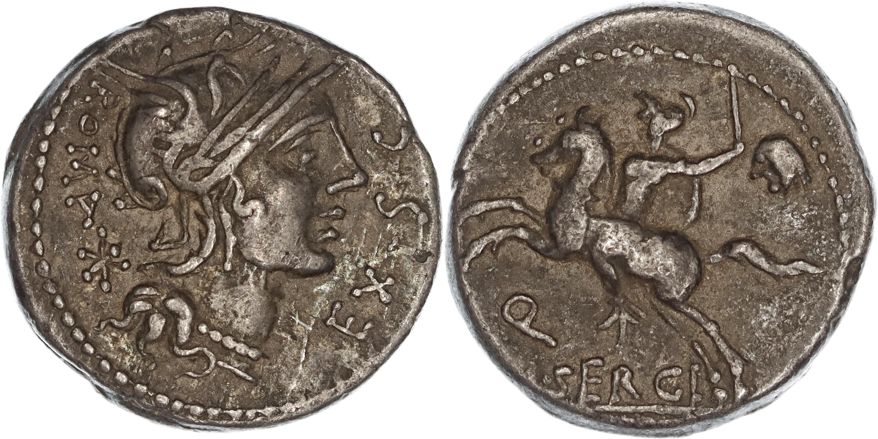 Roman Republic, M. Sergius Silus, Silver Denarius, 116-115 BC, VF