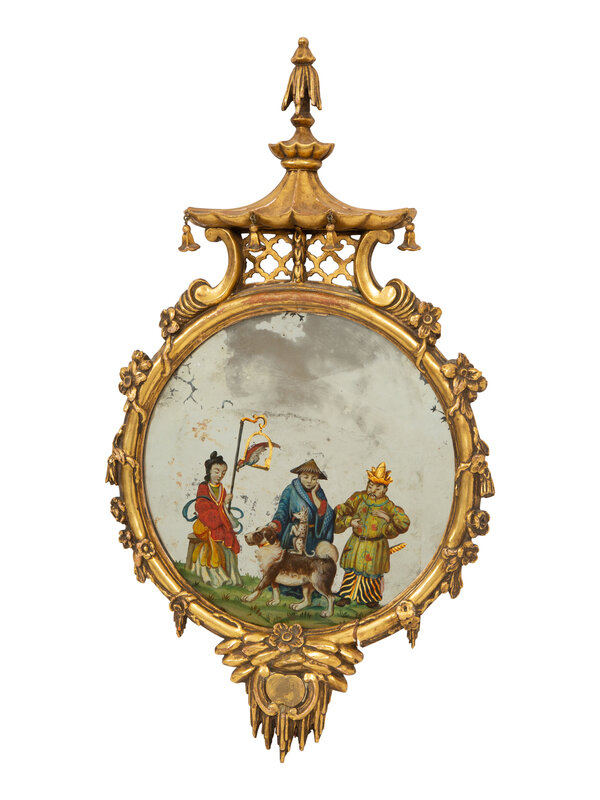 An English Giltwood and Reverse-Painted Glass Mirror