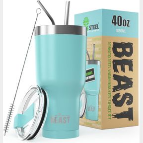 BEAST 40 OZ TUMBLER STAINLESS STEEL VACUUM INSULATED COFFEE ICE CUP DOUBLE WALL TRAVEL FLASK BY GREENS STEEL (AQUAMARINE BLUE)