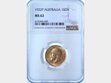 1922 GEORGE V PERTH MINT GOLD SOVEREIGN MS62
