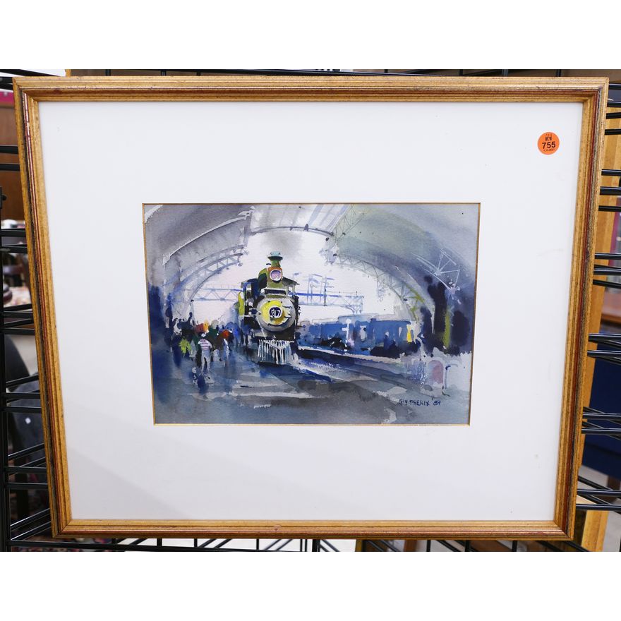H. Phenix Train Station Watercolor Painting Framed- 17x20''