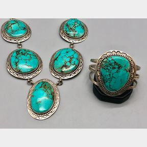 Turquoise Necklace and Bracelet Set by Tommy Singer