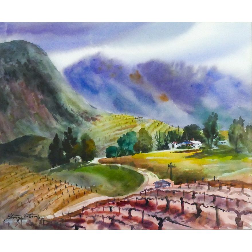 George T. Kern ''Orchard Landscape'' Watercolor Framed 24''x28''