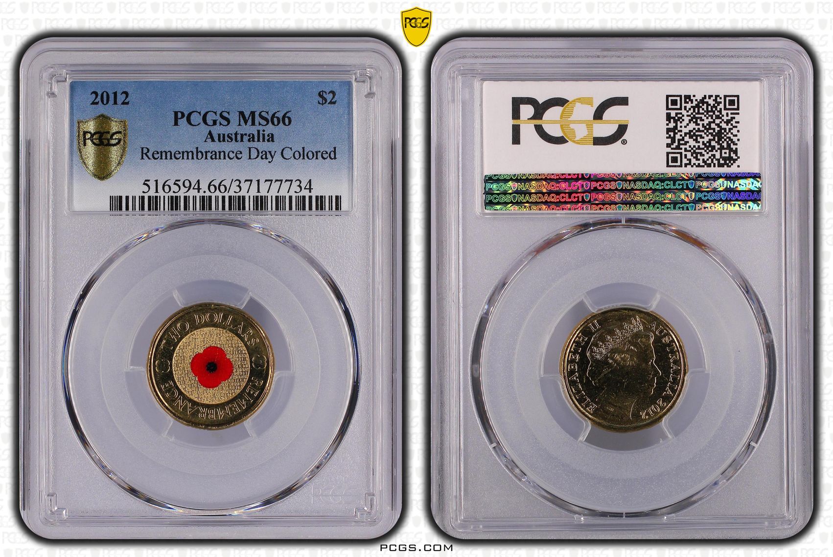 370 · Remembrance Day Colored , Two Dollar, 2012, PCGS MS66