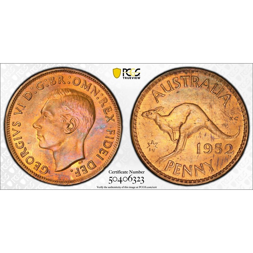 George VI, One Penny, 1952, PCGS MS64RB