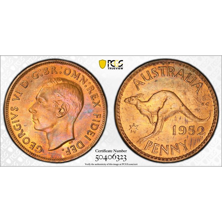 George VI, One Penny, 1952, PCGS MS64RB