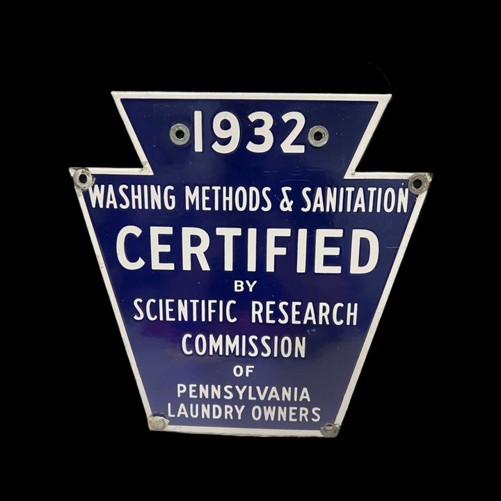 1932 Certified Scientific Research Commission Laundry Owners Porcelain Sign