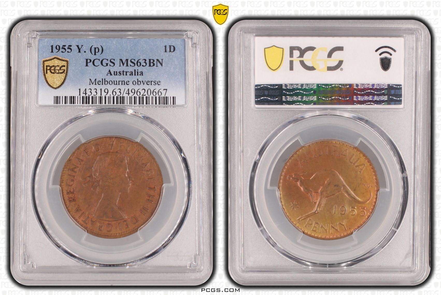 Elizabeth II, Melbourne obverse , Penny, 1955, PCGS MS63BN