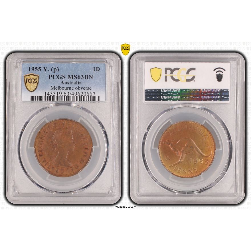 Elizabeth II, Melbourne obverse , Penny, 1955, PCGS MS63BN