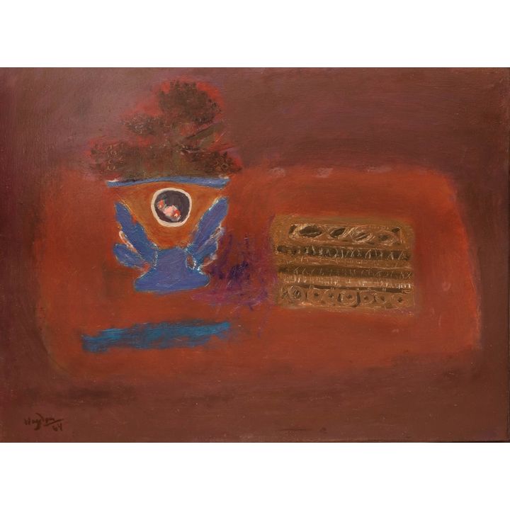 Henryk Hayden | Martwa natura z niebieskim wazonem i pudełkiem krawieckim, 1964 r.