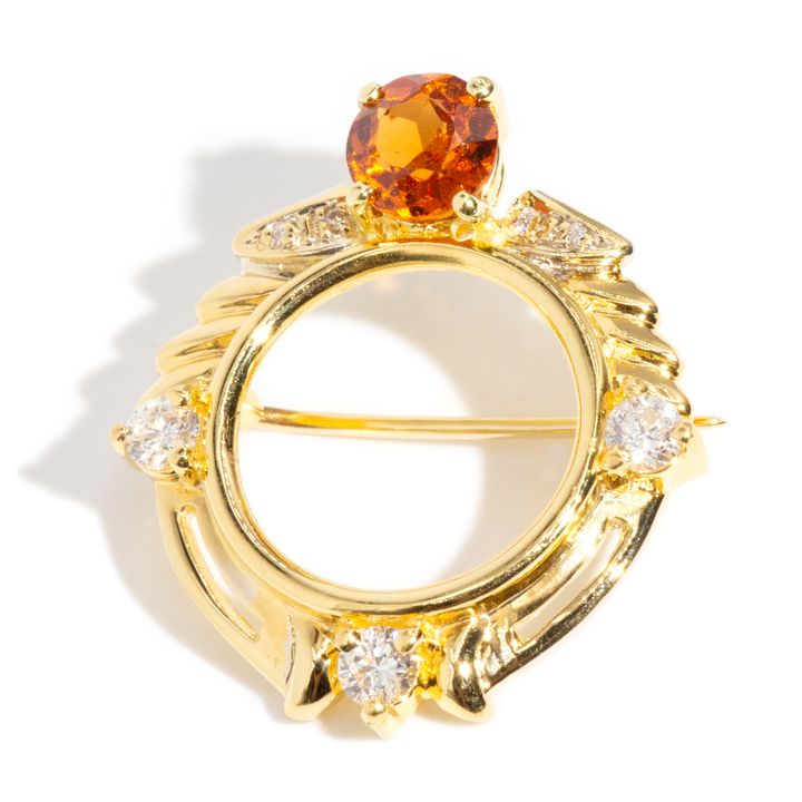 Hessonite Garnet & Diamond 18ct Gold Brooch,