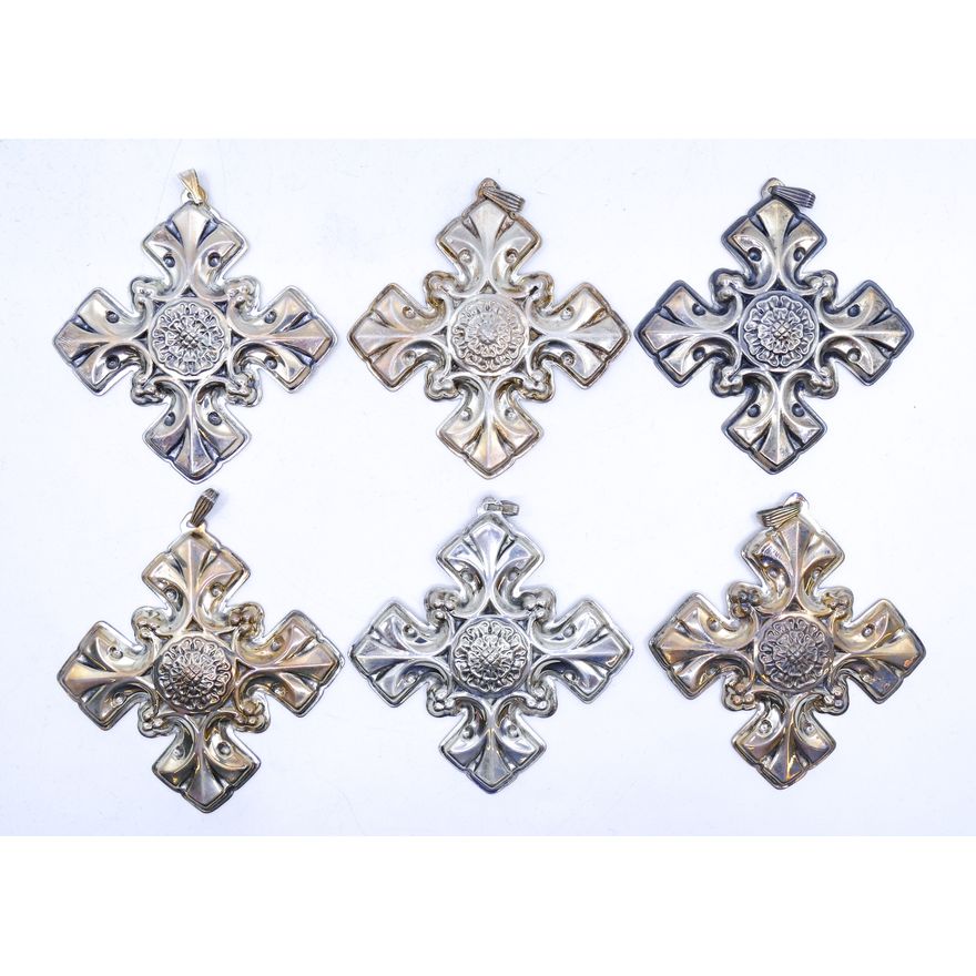 6pc Reed & Barton Christmas Cross 1976 Sterling Silver Tree Ornament 3''