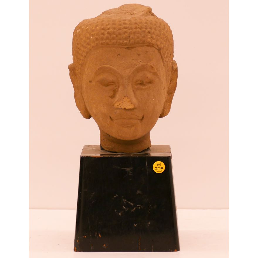 Thai 15th/16th Cent. Sandstone Buddha Head on Stand 15.5''x6.5''