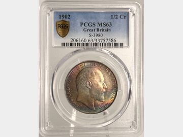 1902 EDWARD VII SILVER HALF CROWN MS63 PCGS