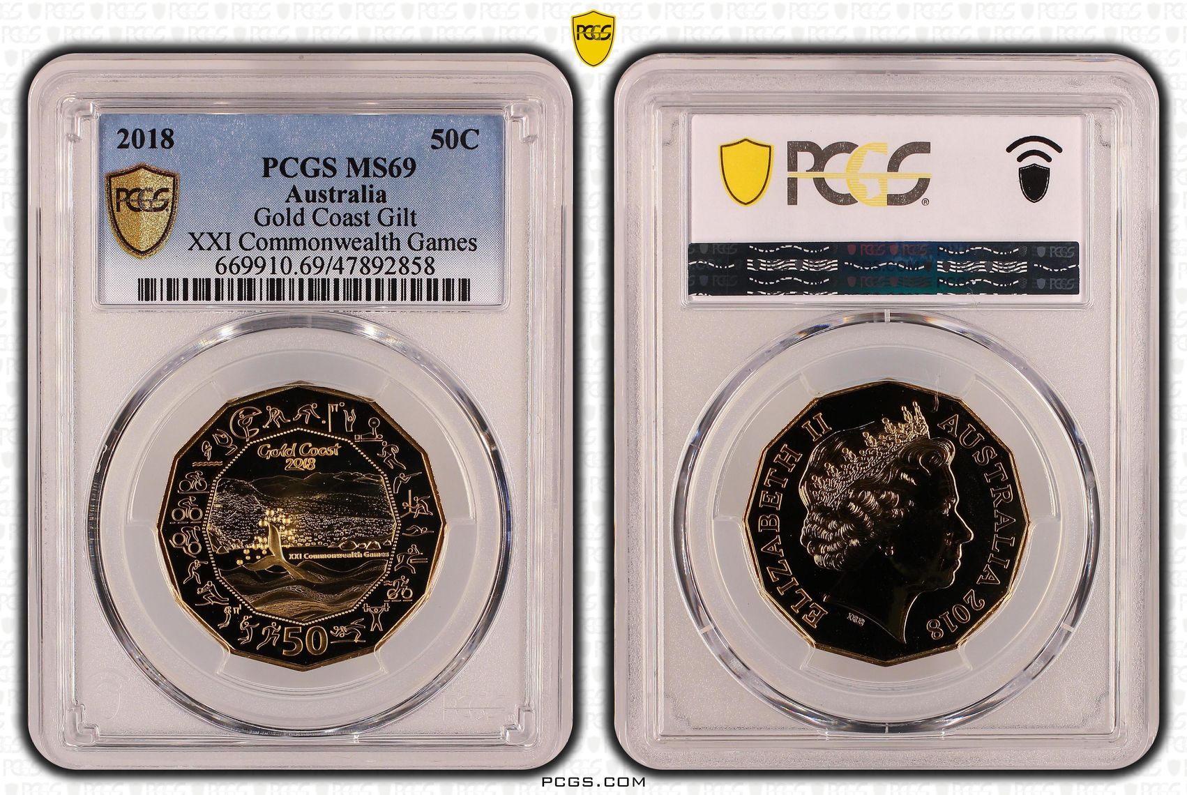 Gold Coast Gilt XXI Commonwealth Games, Fifty Cent, 2018, PCGS MS69
