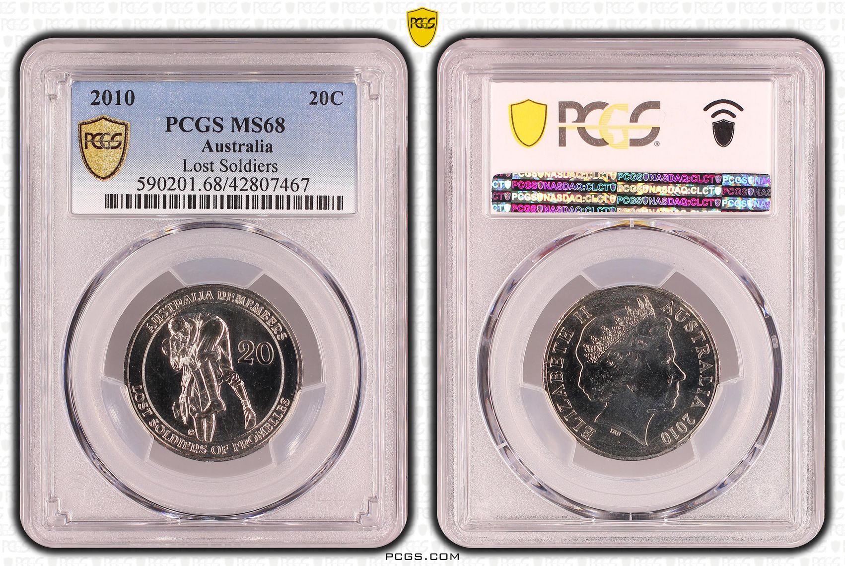 2010 Australia Twenty Cent, 20c Lost Soldiers PCGS - MS68 -467