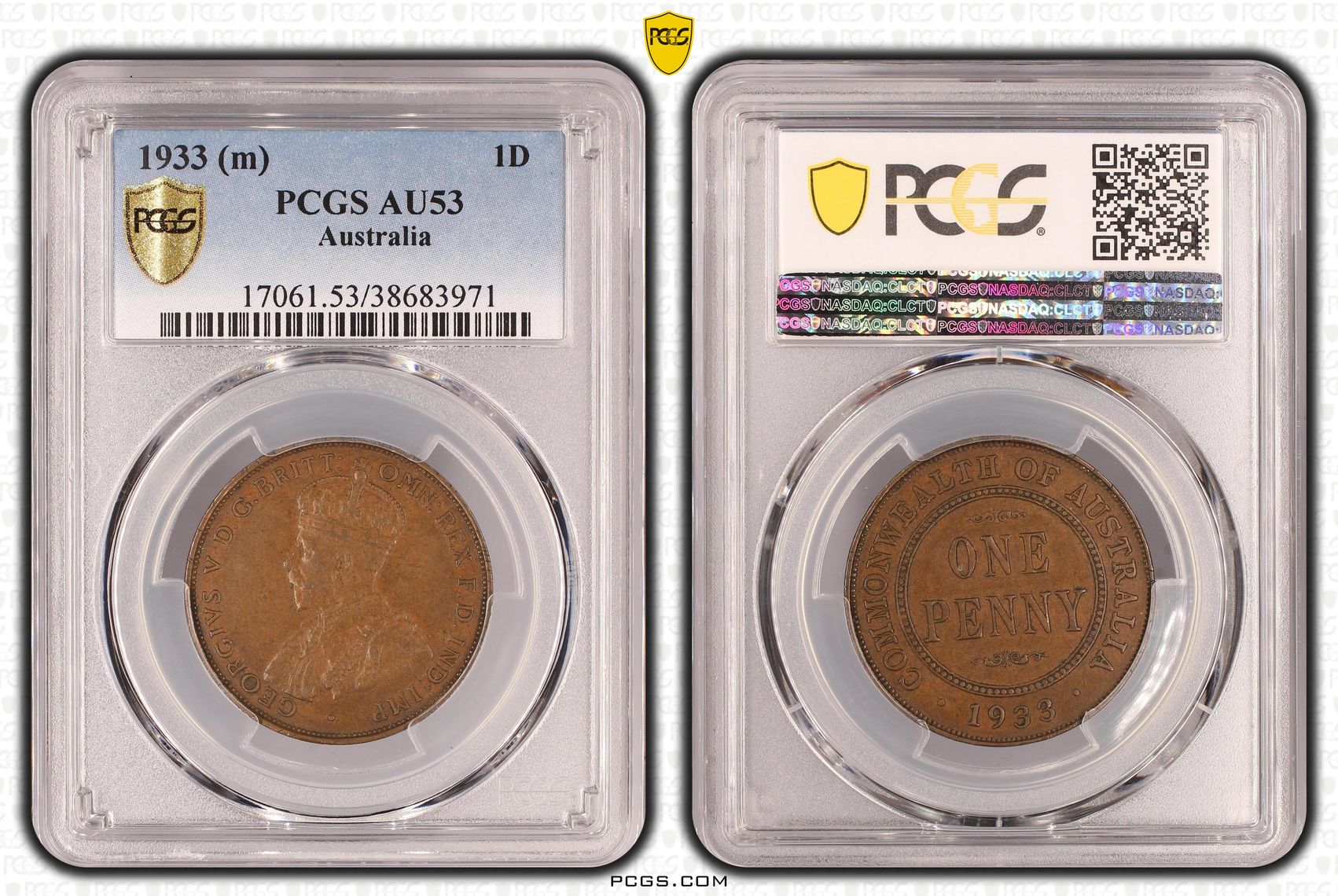 Penny, 1933, PCGS AU53BN