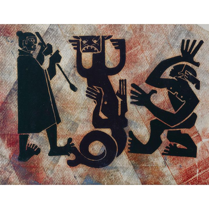 Attributed to Theo Schoon 'Untitled - Study with Stylized tribal Figures'