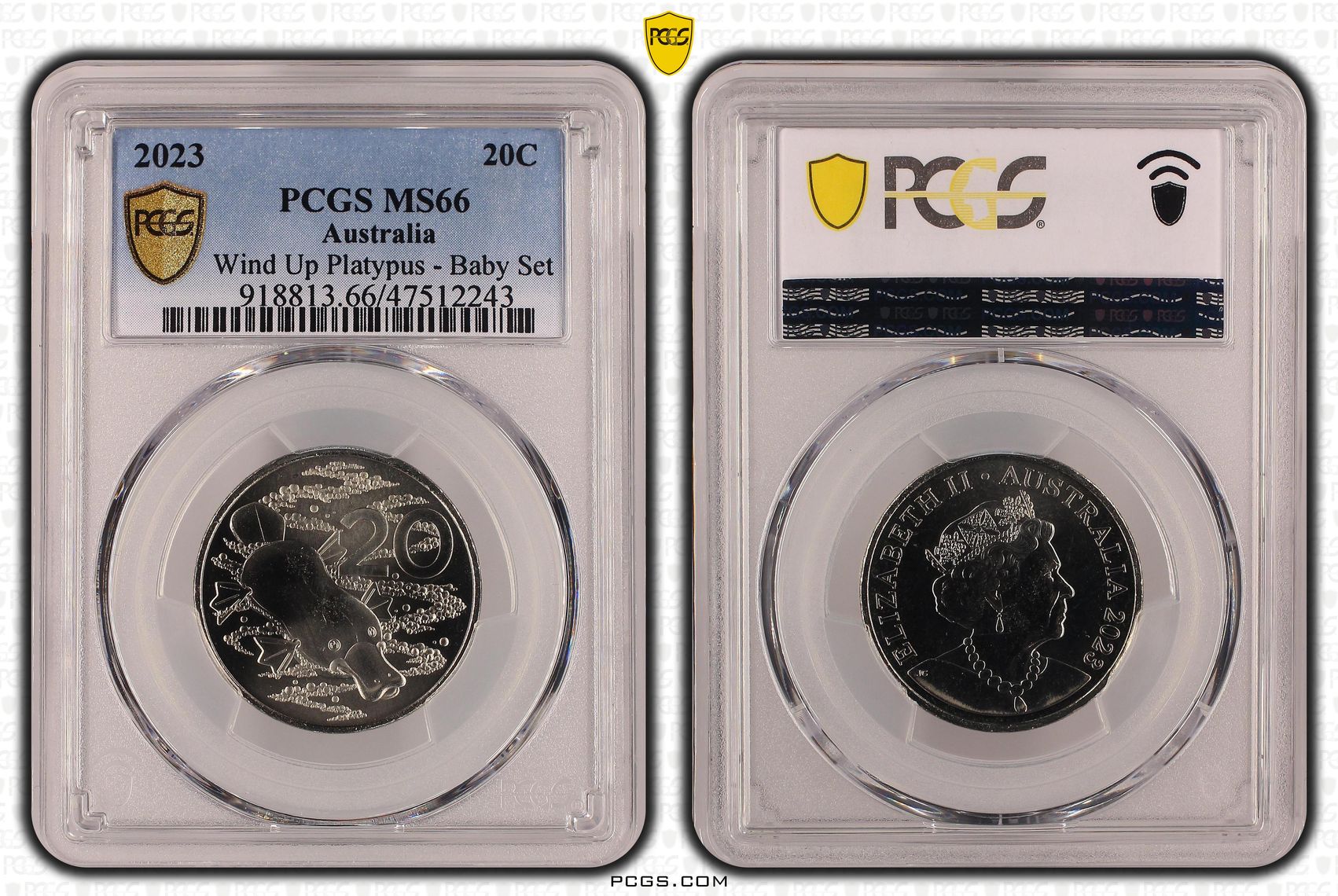 Elizabeth II, Wind Up Platypus - Baby Set , Twenty Cent, 2023, PCGS MS66