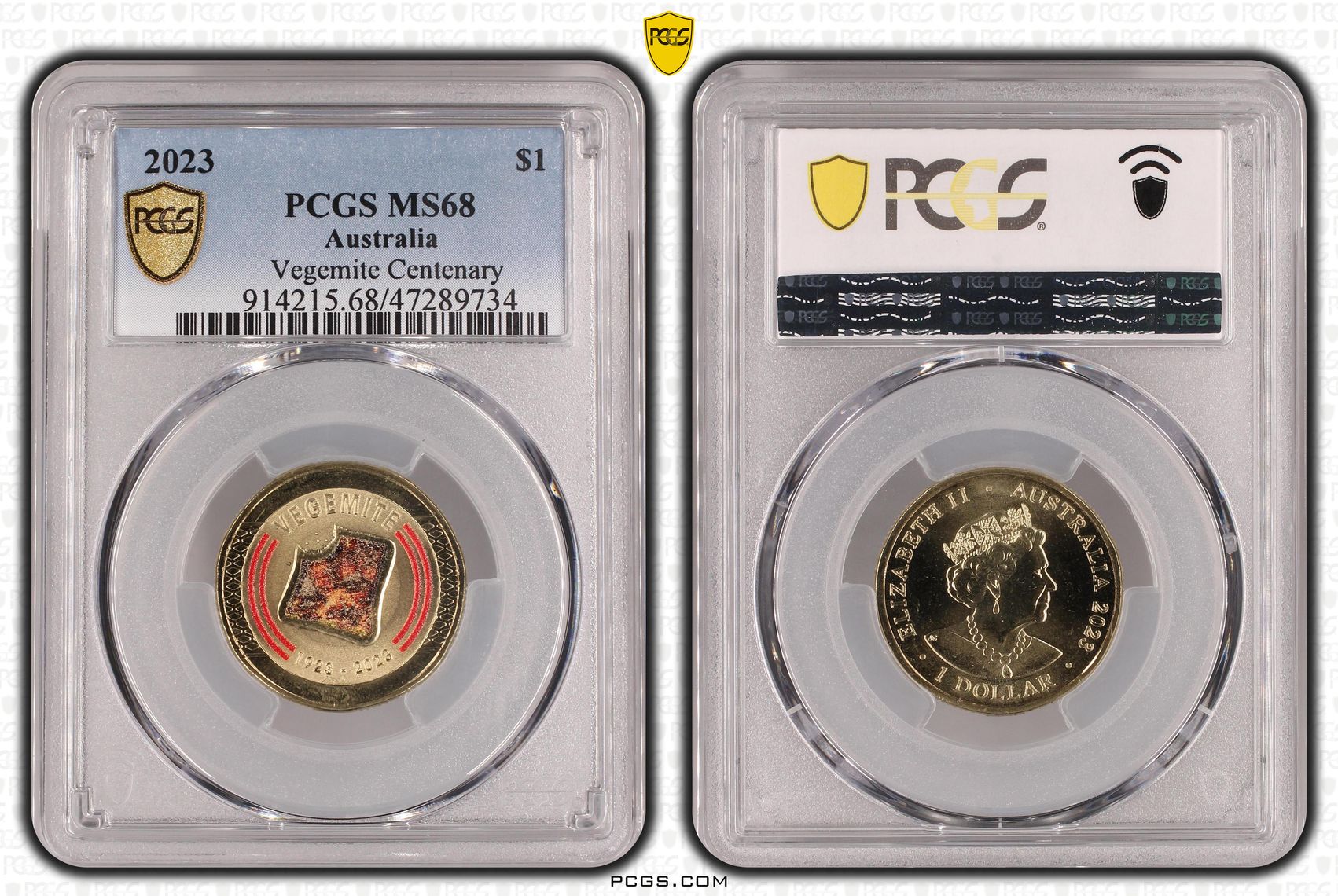 Vegemite Centenary Colorized, One Dollar, 2023, PCGS MS68