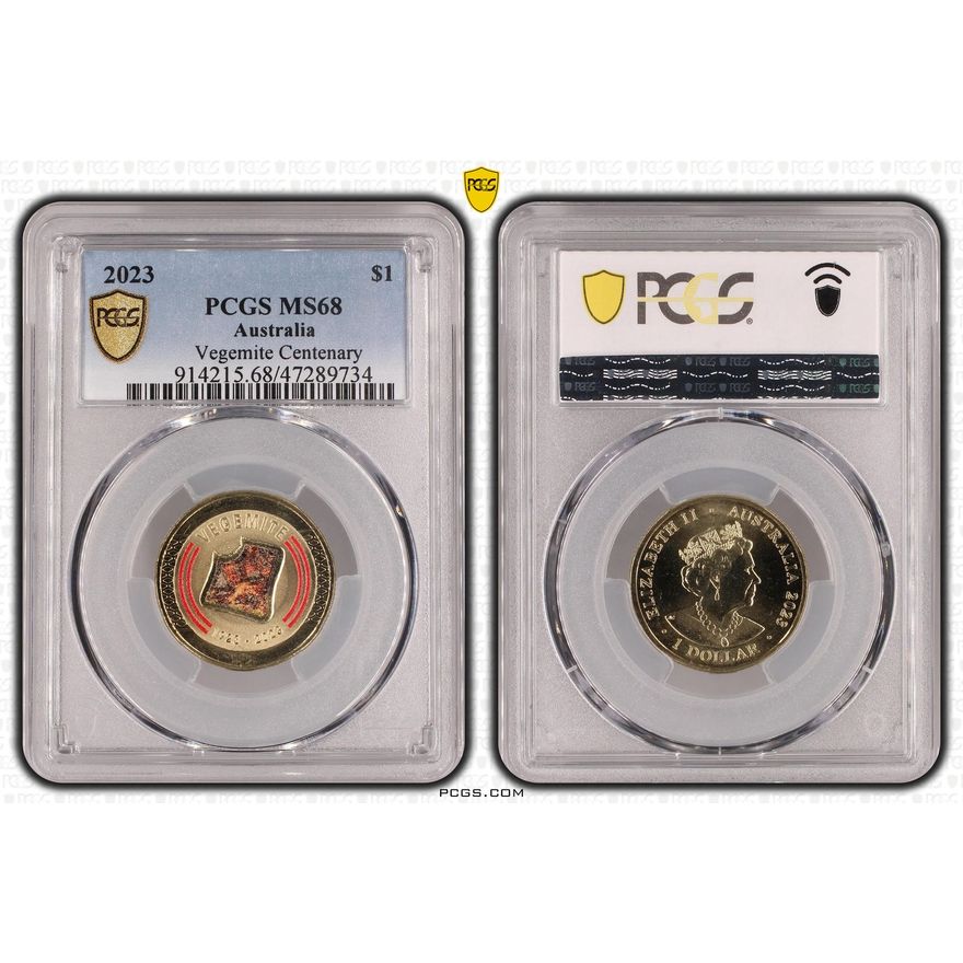Vegemite Centenary Colorized, One Dollar, 2023, PCGS MS68