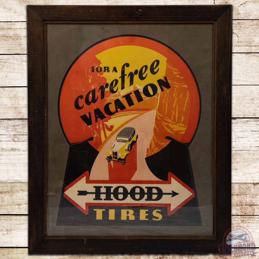 Hood Tires "For A Carefree Vacation" Framed Cardboard Sign - 8