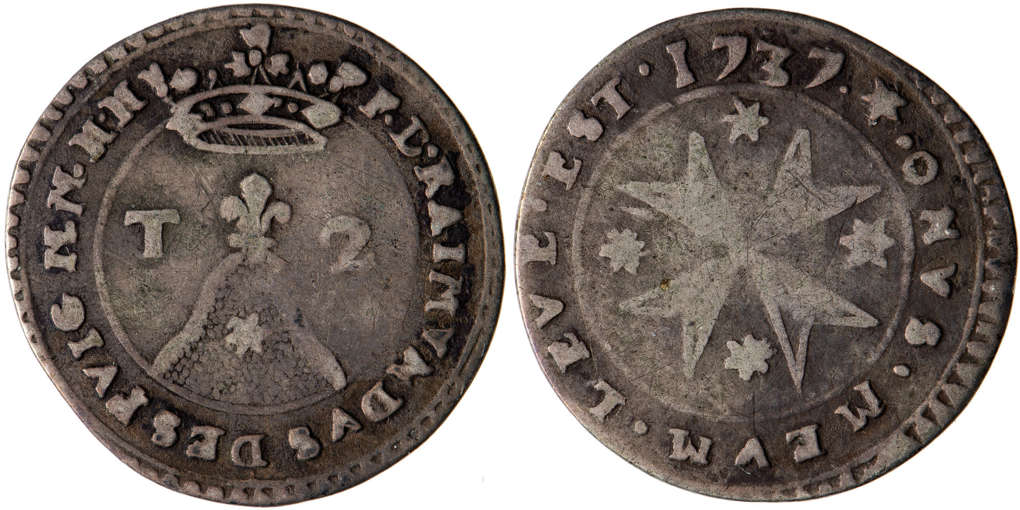 Malta, Ramon Despuig, Order of Hospitallers, Two Tari, 1737, Fine