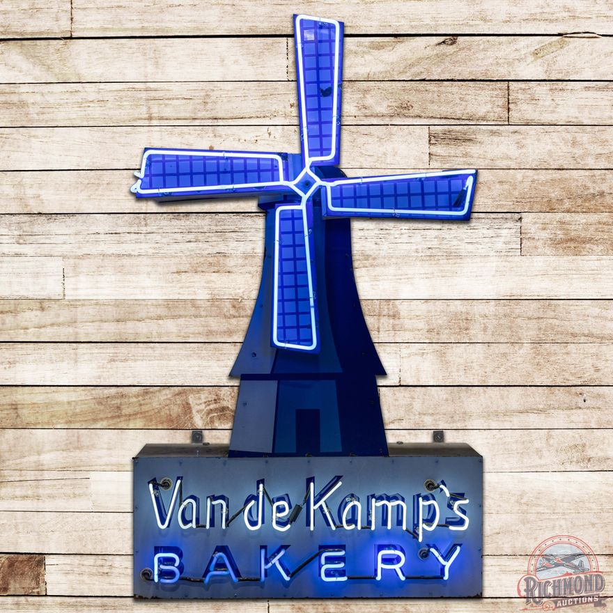 Van De Kamp's Bakery Die Cut Automated SS Porcelain Neon Sign w/ Windmill