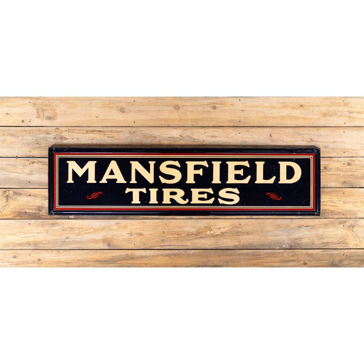 72" Mansfield Tires Single Sided Embossed Wood Backed Metal Sign TAC 8.5