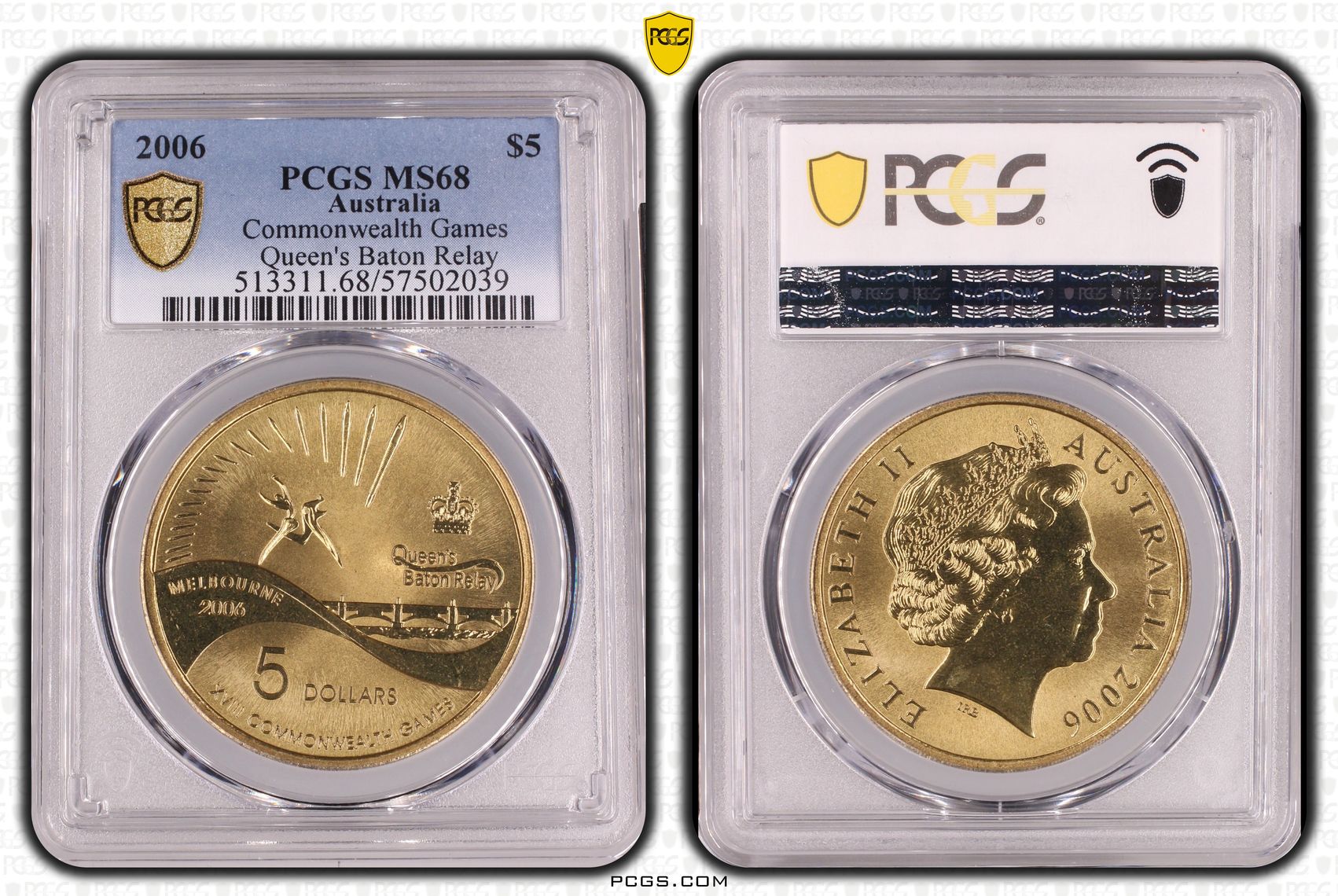 Commonwealth Games Queen's Baton Relay, Five Dollar, 2006, PCGS MS68