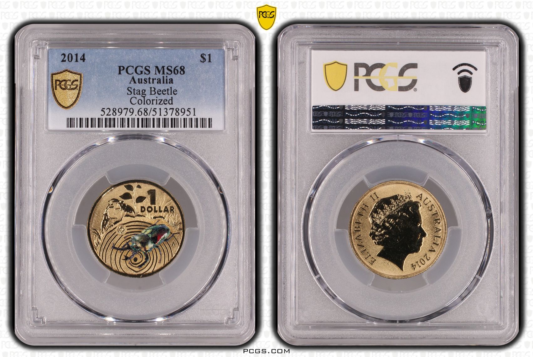 Stag Beetle Colorized, One Dollar, 2014, PCGS MS68