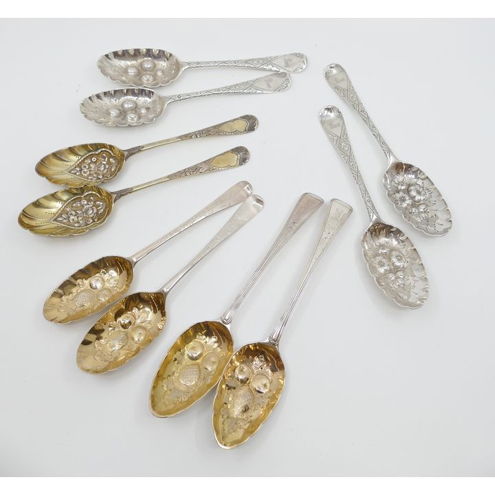 10pc English Georgian Sterling Silver Berry Spoons