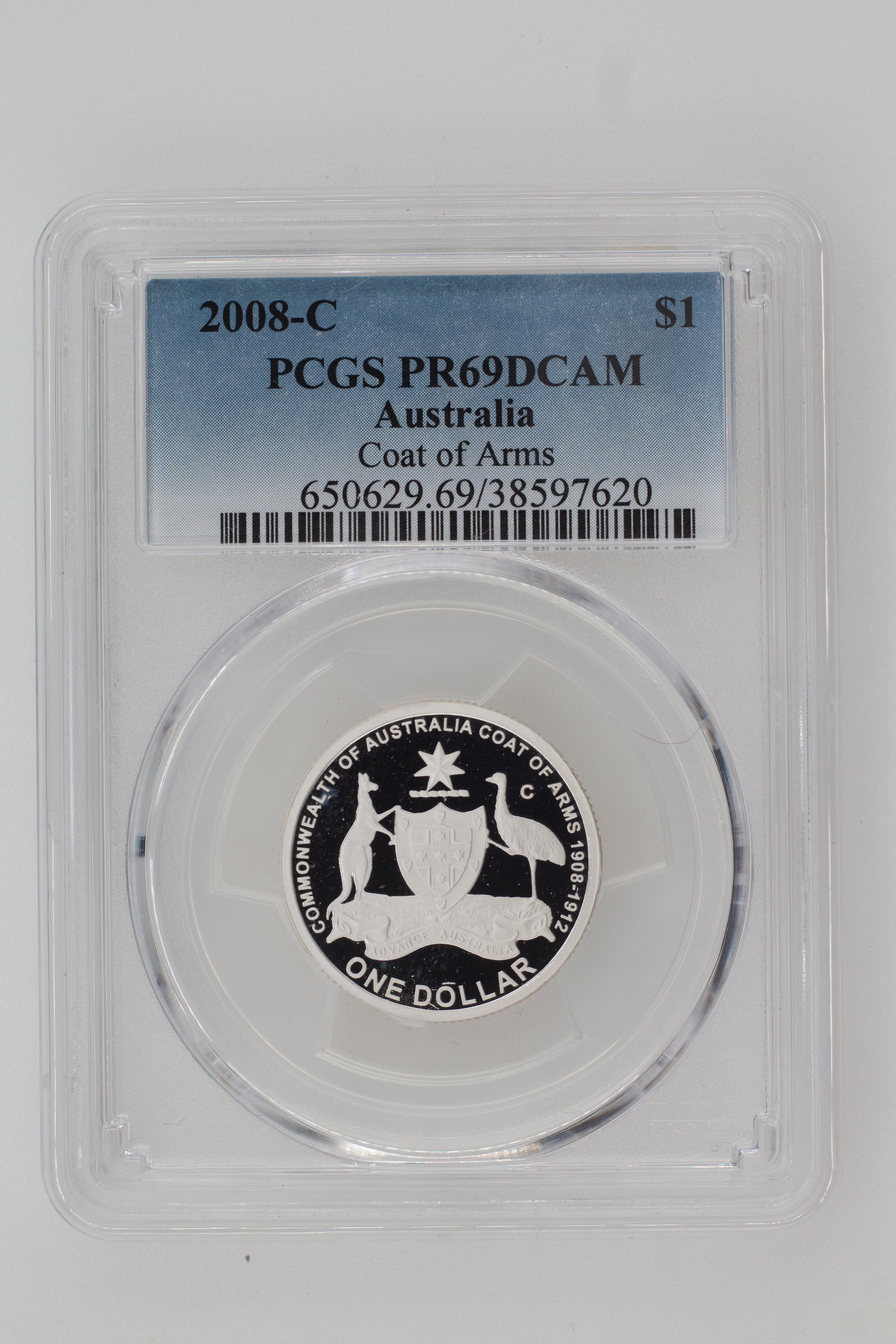 2008-C Australia One Dollar, $1 Coat of Arms PCGS - PR69DCAM -620