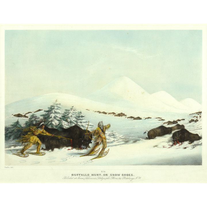 George Catlin (1796-1872), Buffalo Hunt, On Snow Shoes