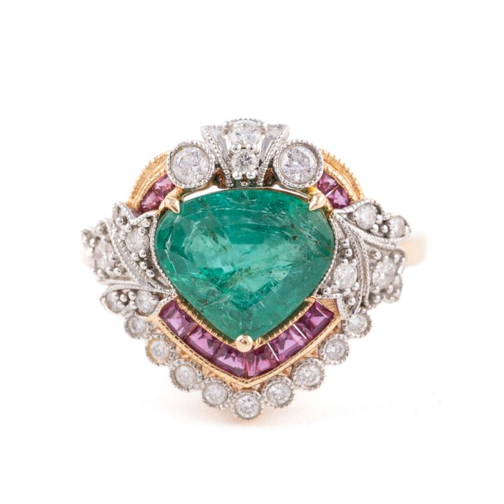 2.50 Carat Emerald Ruby & Diamond Ring 18ct