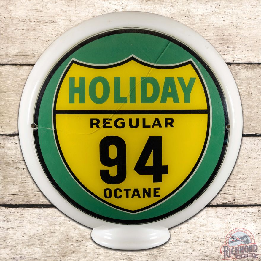 Holiday Regular 94 Octane Gasoline 13.5" Complete Gas Pump Globe Milk Glass Body