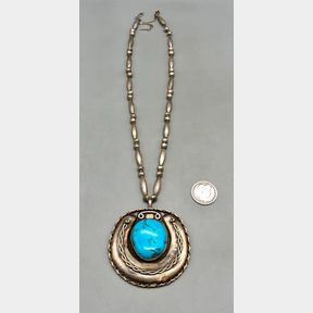 Vintage Turquoise And Sterling Silver Necklace