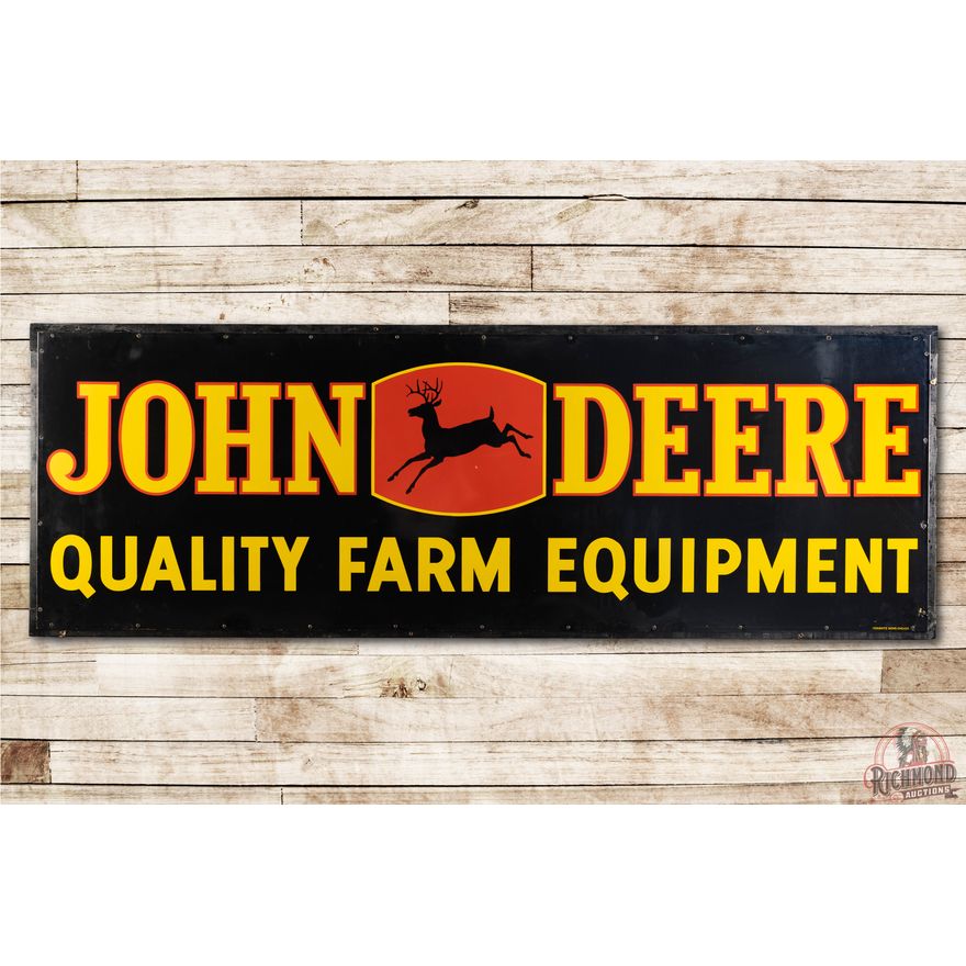 9' John Deere Black Deer Logo Quality Farm Equipment Single Sided Porcelain Sign TAC 8.75