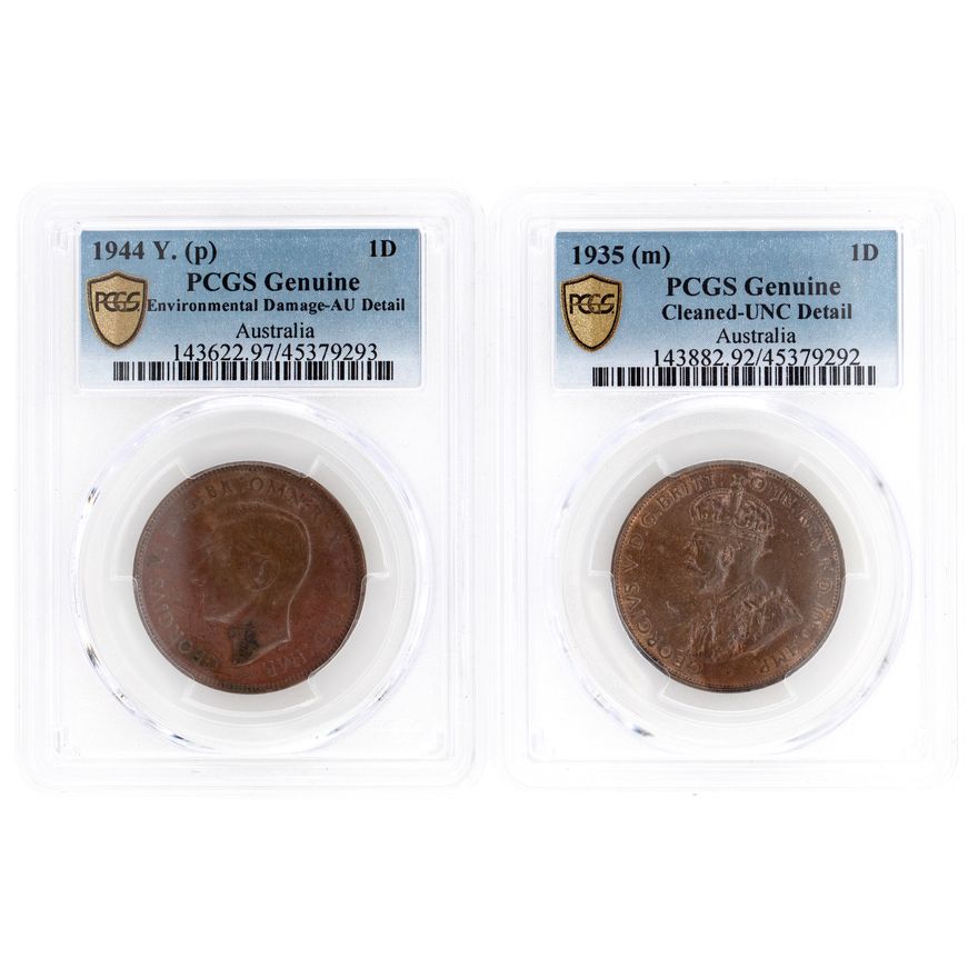 George V, Penny, 1935, PCGS Genuine Cleaned - UNC detail