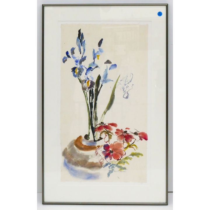 Priscilla Maynard Still Life of Flowers Watercolor on Paper Framed 22'' x 20''