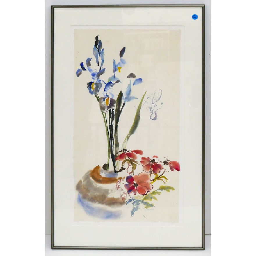 Priscilla Maynard Still Life of Flowers Watercolor on Paper Framed 22'' x 20''