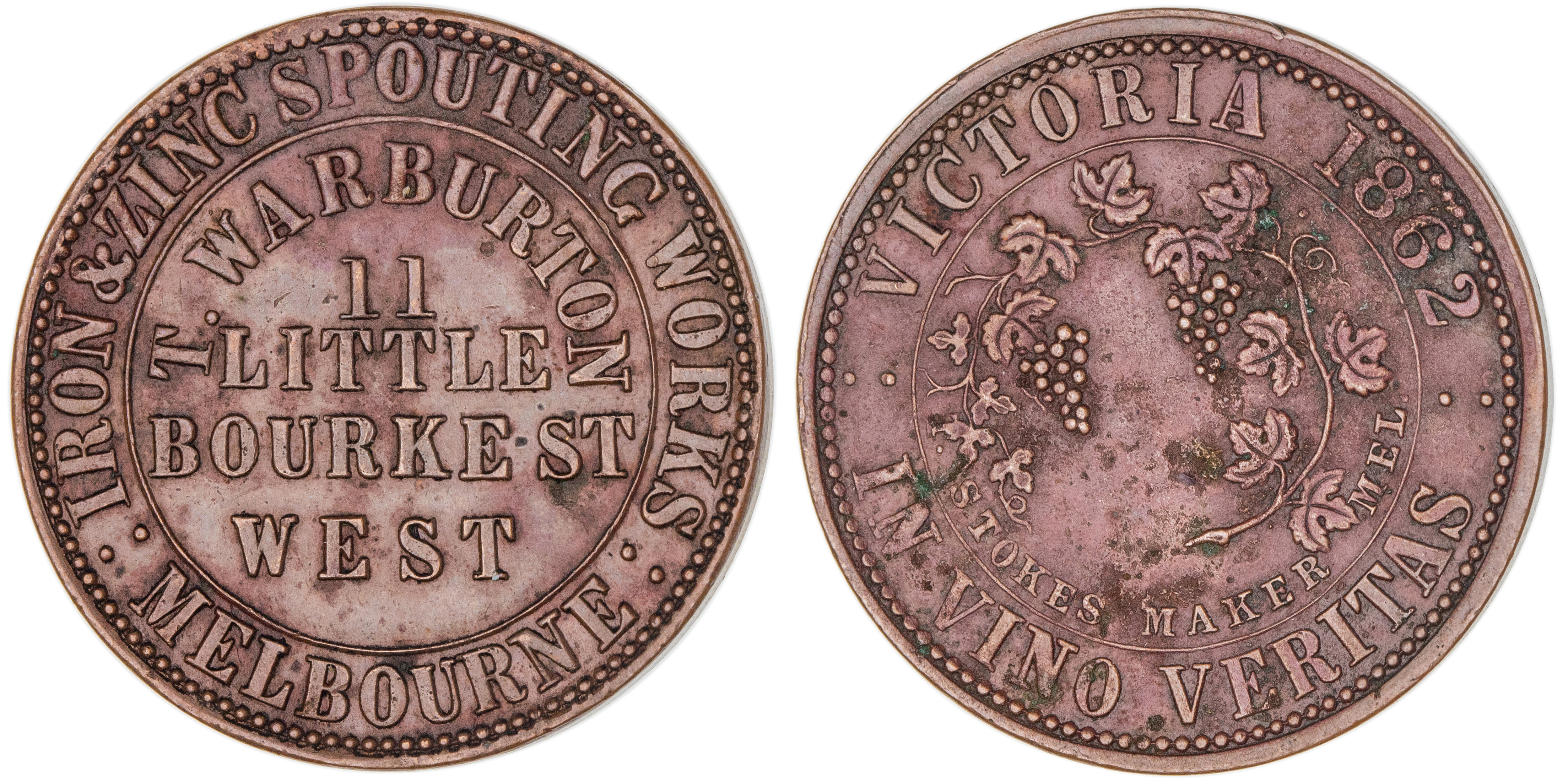 T. Warburton, Melbourne, Vic., Penny, 1862, aEF