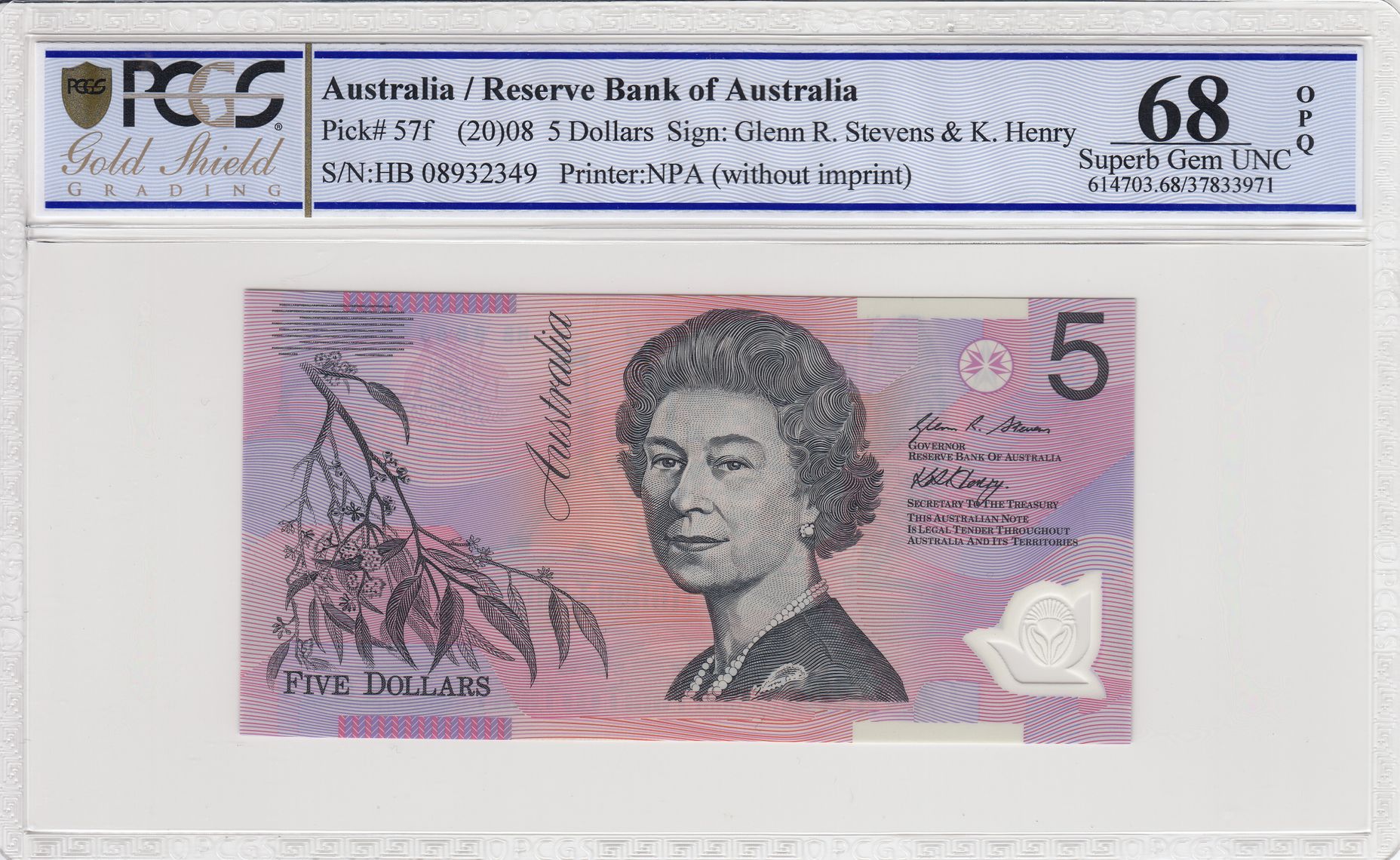 Stevens/Henry, Five Dollar, 2008, PCGS Superb Gem UNC 68 PPQ