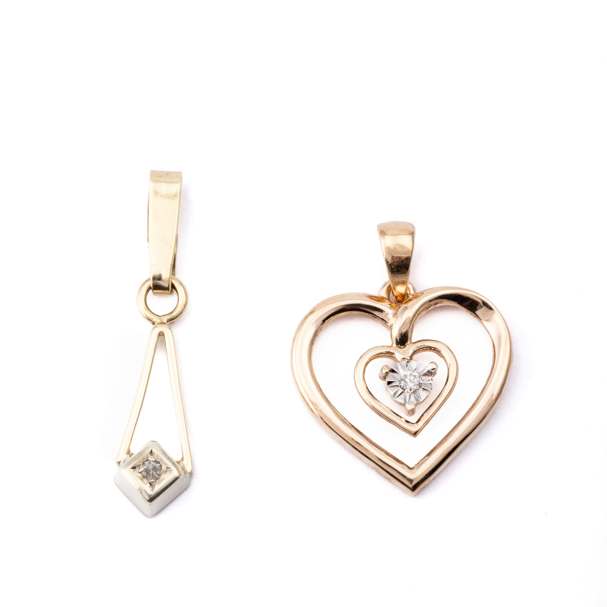 2 Diamond Pendants 9ct Gold,
