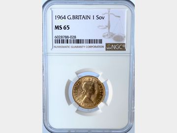 1964 ELIZABETH II PRE-DECIMAL GOLD SOVEREIGN MS65
