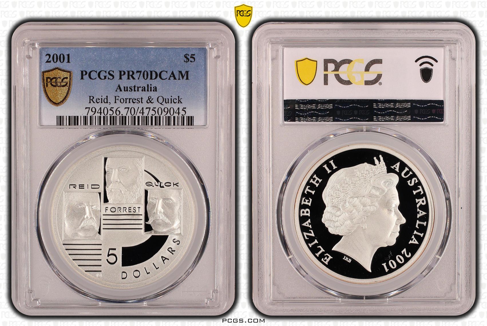 Elizabeth II, Reid, Forrest & Quick, Pop 7/0, Five Dollar, 2001, PCGS PR70DCAM