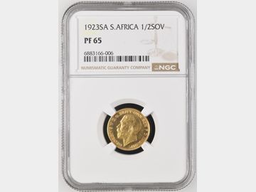 RARE 1923 GEORGE V SOUTH AFRICA PROOF GOLD HALF SOVEREIGN PF65