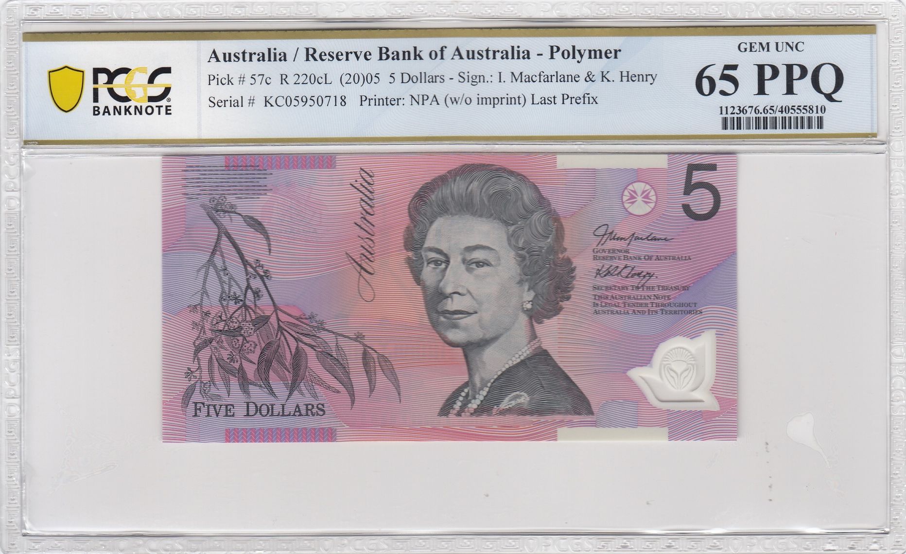 2005 $5 Macfarlane/Henry Gem Unc 65 PPQ Last Prefix