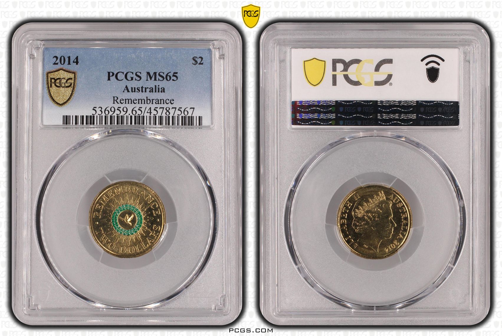 Elizabeth II, Remembrance, Two Dollar, 2014, PCGS MS65