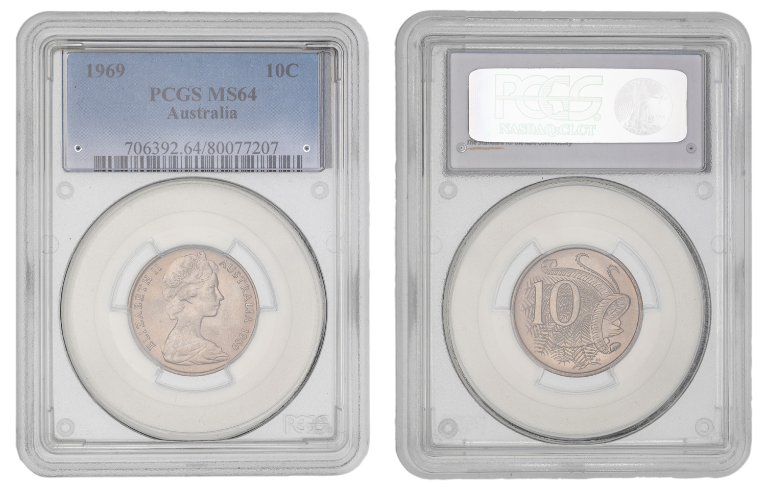 Elizabeth II, Ten Cent, 1969, PCGS MS64